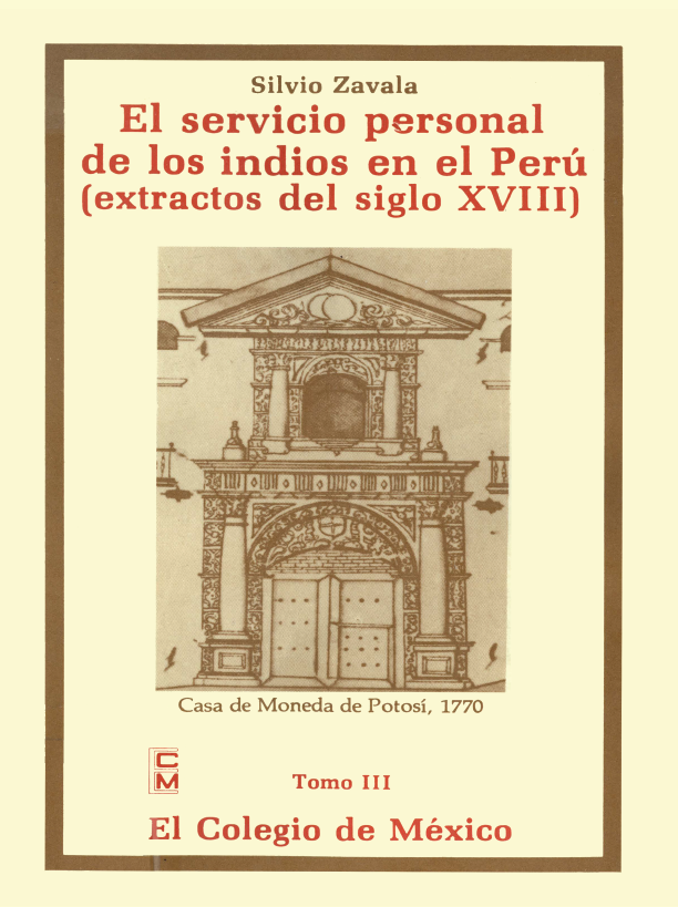 Portada: El servicio personal de los indios en el Perú