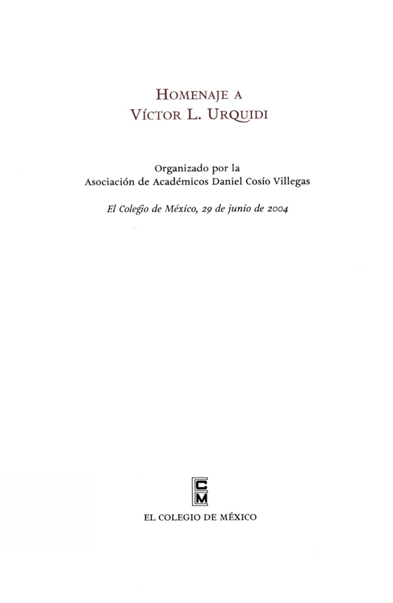Portada de Homenaje a Víctor L. Urquidi