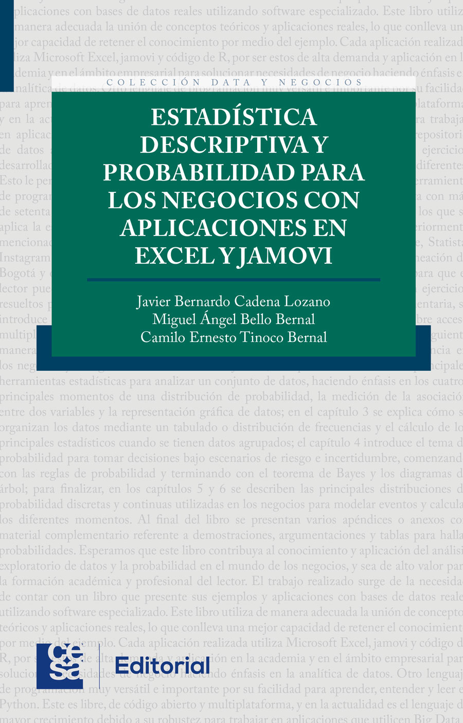 Portada de Estadística descriptiva y probabilidad para los Negocios con aplicaciones en excel y jamovi